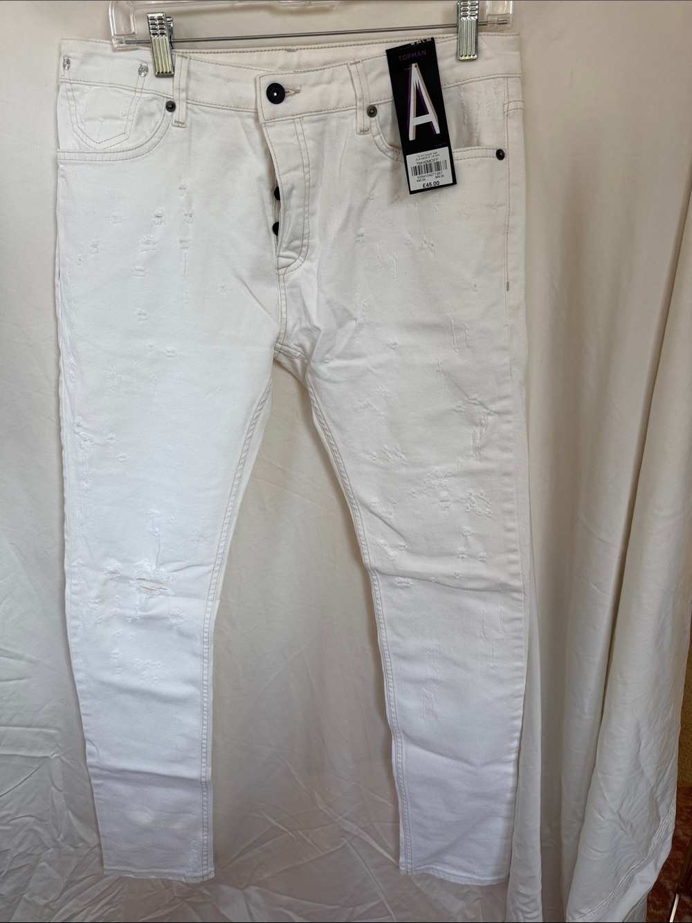 Topman White Skinny Jeans with Subtle Distress W34 L32